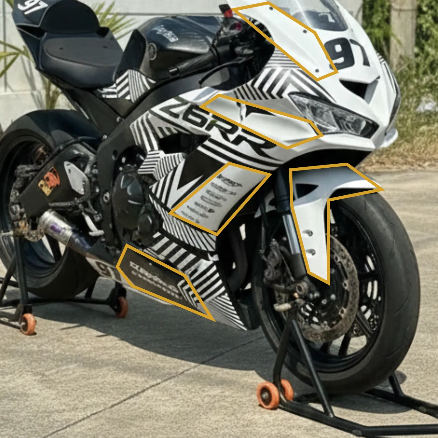 Fairing design showing sponsor placement sections